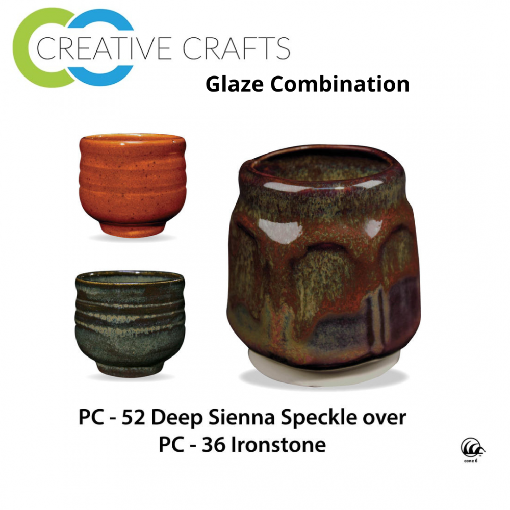 Deep Sienna Speckle PC-52 over Ironstone PC-36 Pottery Cone 5 Glaze Combination